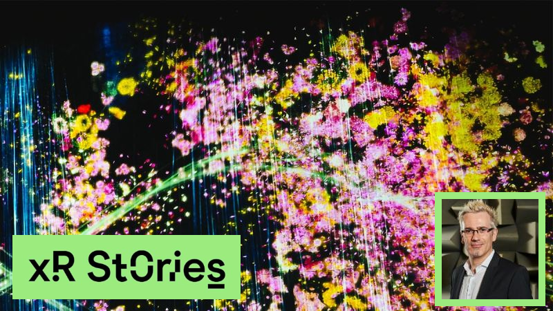 Abstract image with XR Stories logo and photo of Damian Murphy inset