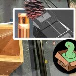 Montage showing a horn loudspeaker being measured with an intensity probe (detail of which in an inset), a cartoon snake in a box marked "BEM", Dr Jonathan Hargreaves, a christmas border, and a small Jellycat monkey.